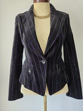 Zio Song Zio Black Velvet Blazer with Purple Pinstripes. Size 55/ US Small